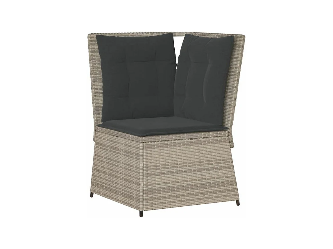 Canapé d'angle de jardin et coussins gris clair résine tressée