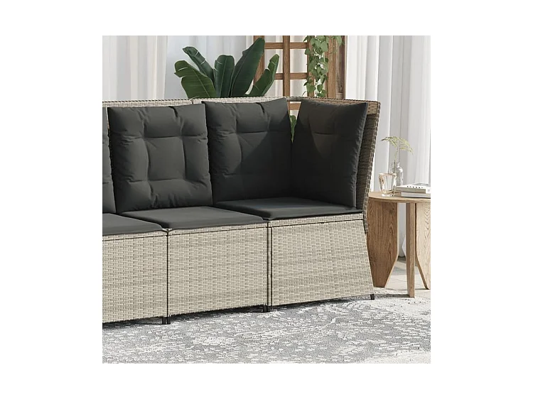 Canapé d'angle de jardin et coussins gris clair résine tressée