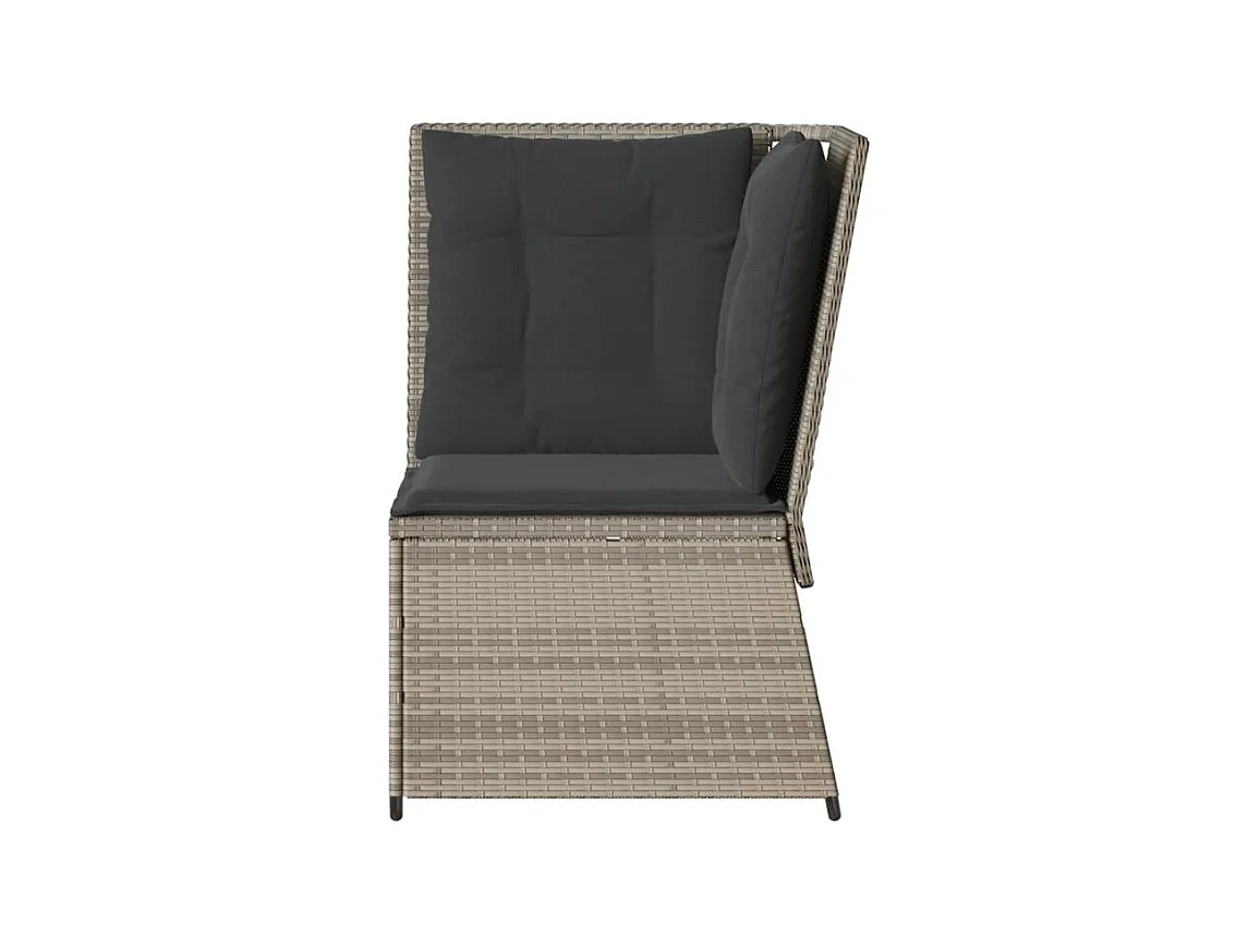Canapé d'angle de jardin et coussins gris clair résine tressée