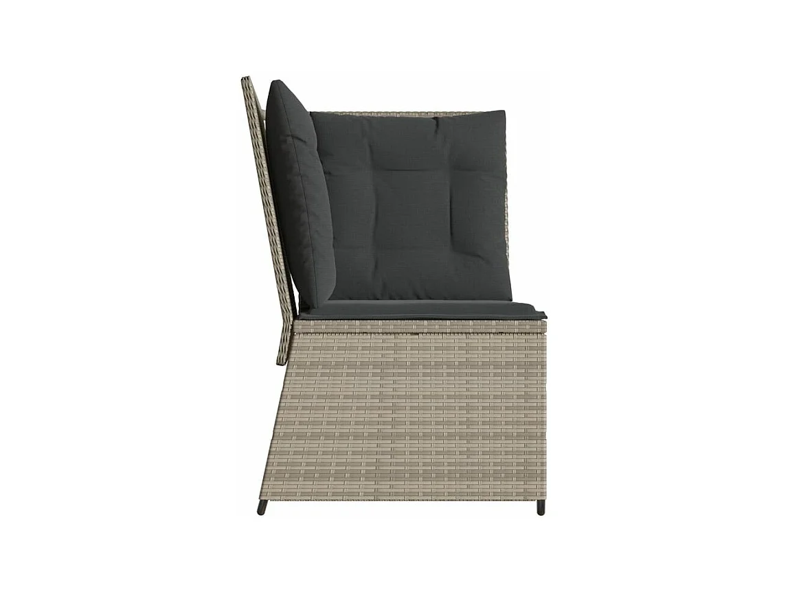 Canapé d'angle de jardin et coussins gris clair résine tressée