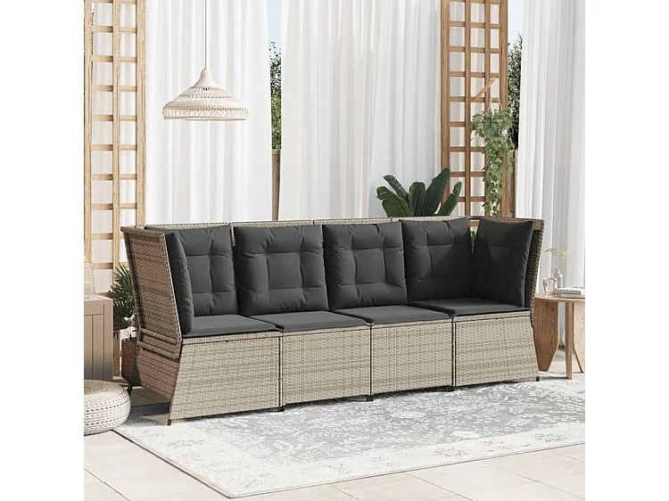 Canapé d'angle de jardin et coussins gris clair résine tressée