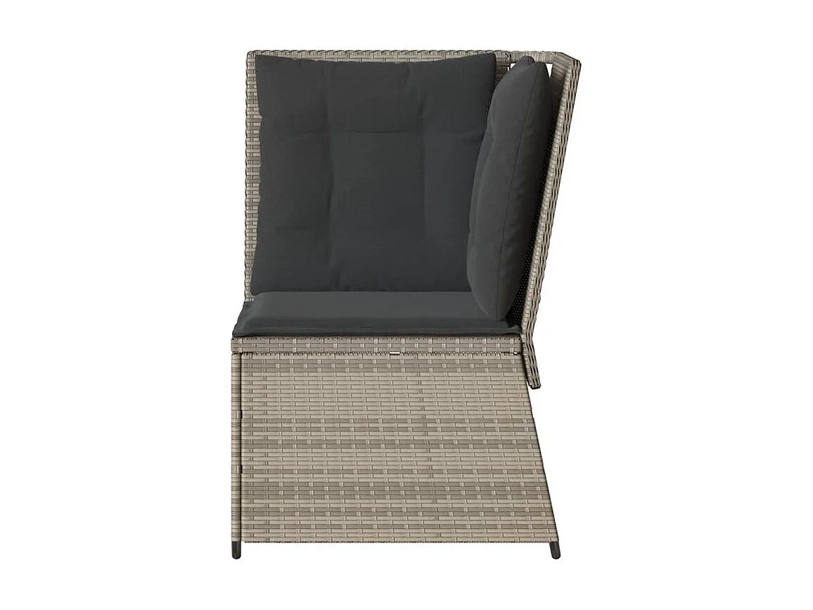 Canapé d'angle de jardin et coussins gris clair résine tressée