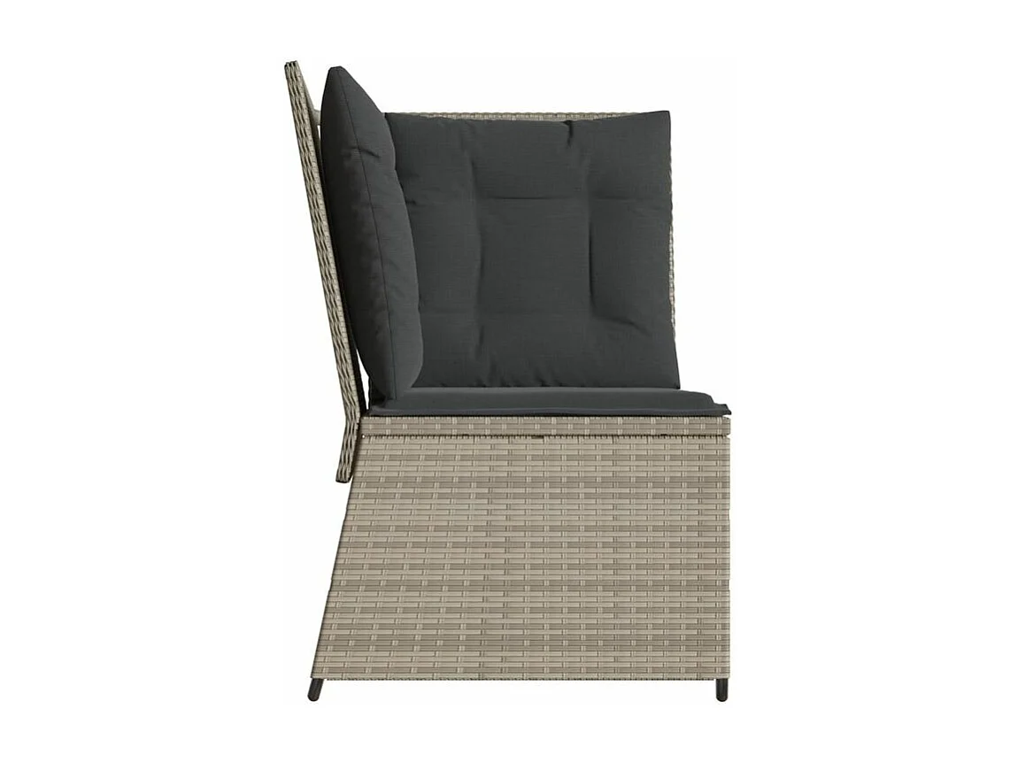 Canapé d'angle de jardin et coussins gris clair résine tressée