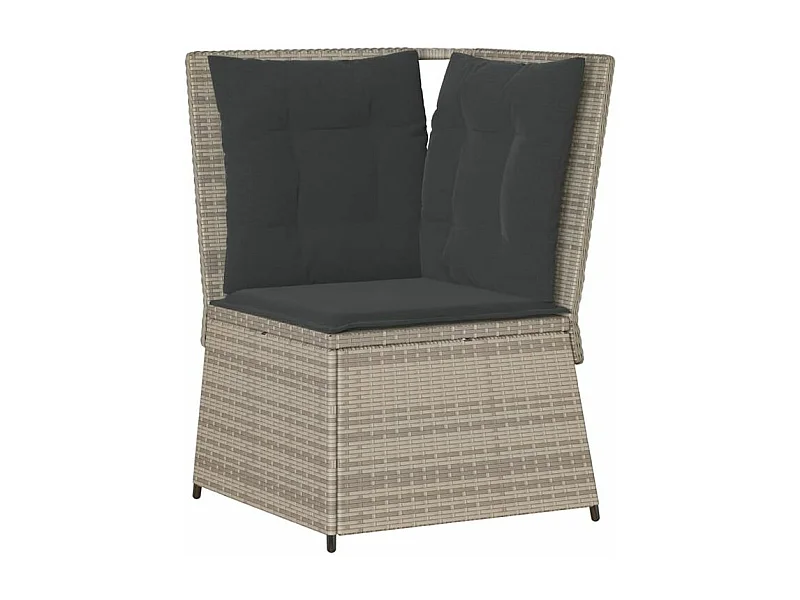 Canapé d'angle de jardin et coussins gris clair résine tressée