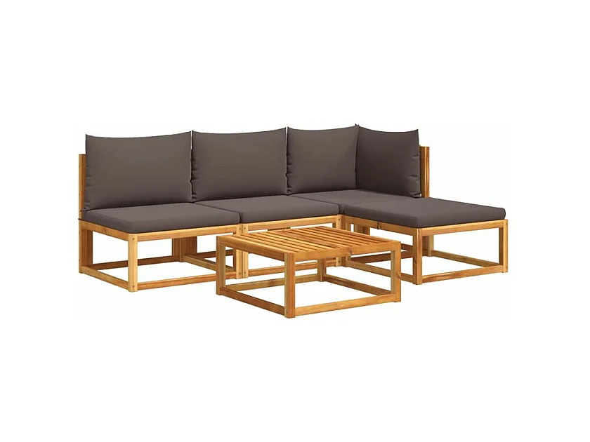 Salon de jardin avec coussins 5 pcs Bois d'acacia solide