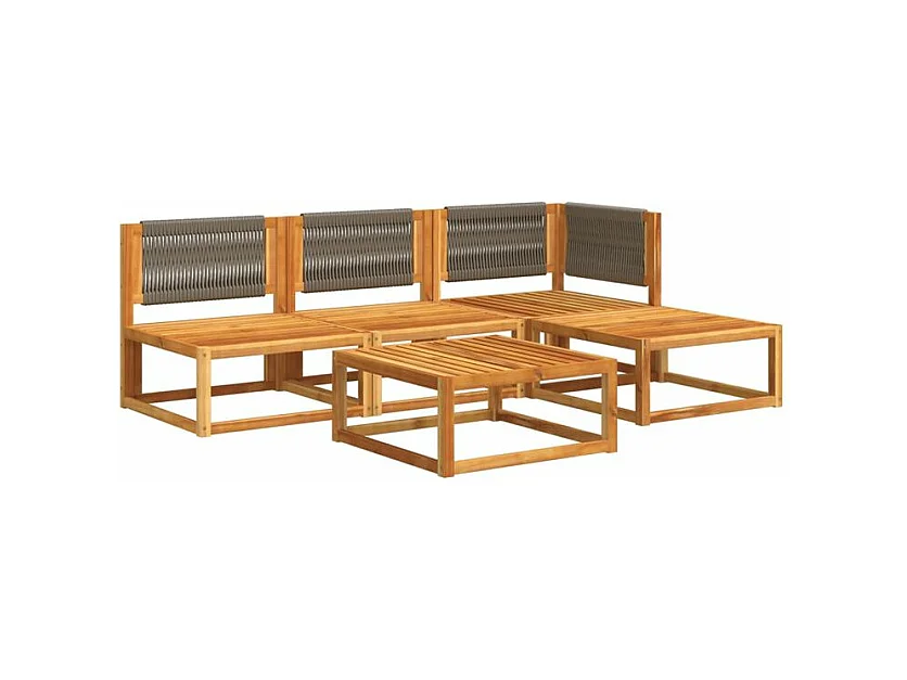 Salon de jardin avec coussins 5 pcs Bois d'acacia solide