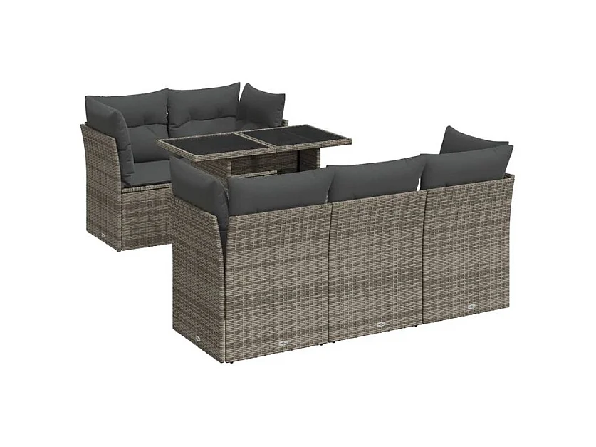 Salon de jardin 6 pcs avec coussins gris résine tressée