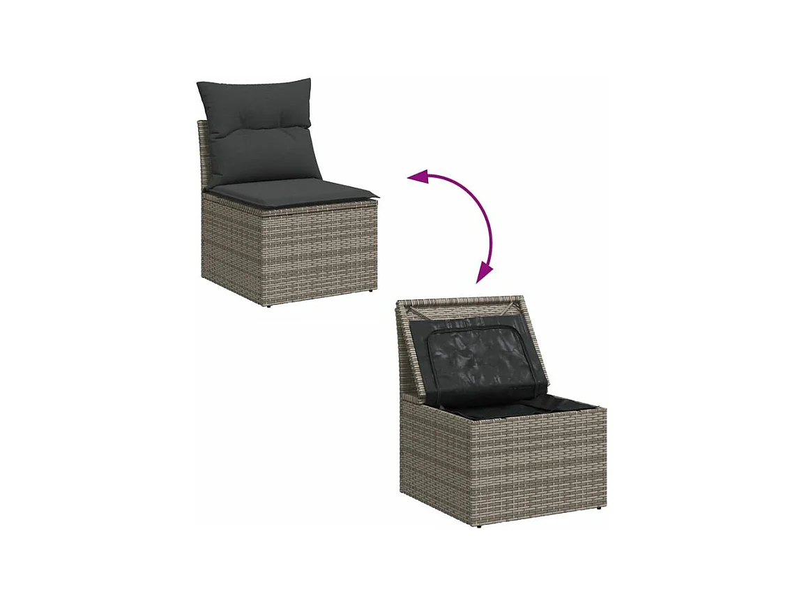 Salon de jardin 6 pcs avec coussins gris résine tressée