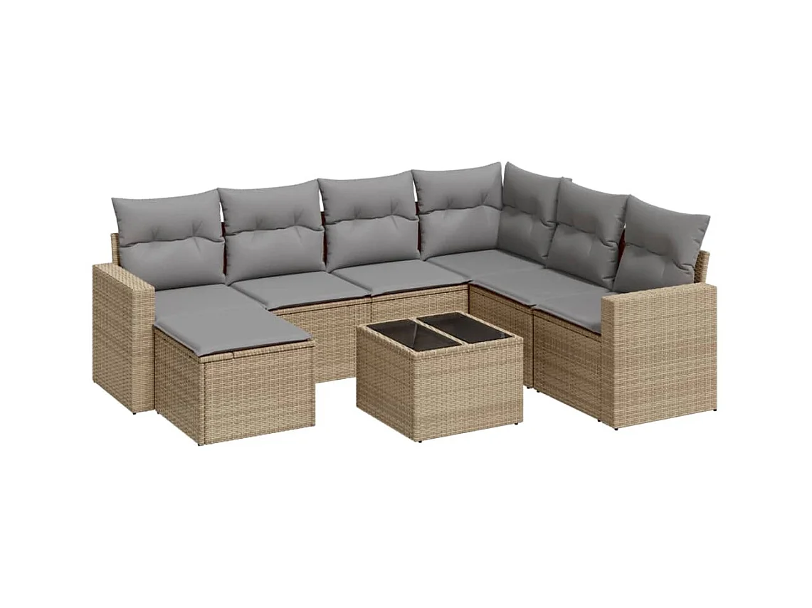Salon de jardin avec coussins 8 pcs beige résine tressée