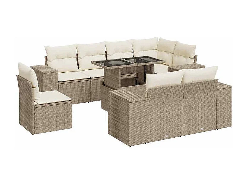 Salon de jardin avec coussins 9 pcs beige résine tressée