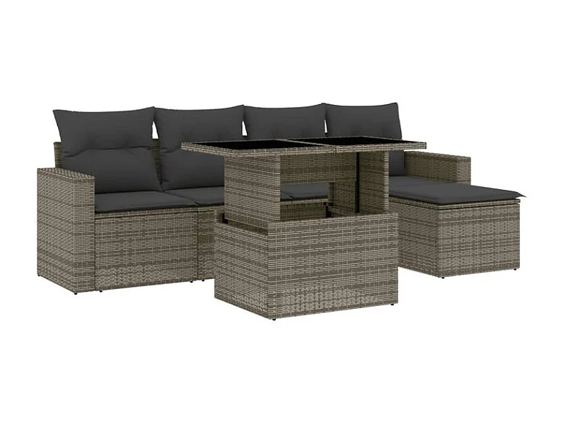 Salon de jardin 6 pcs avec coussins gris résine tressée