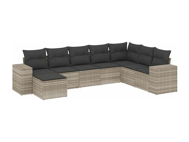 Salon de jardin 8 pcs avec coussins gris clair résine tressée