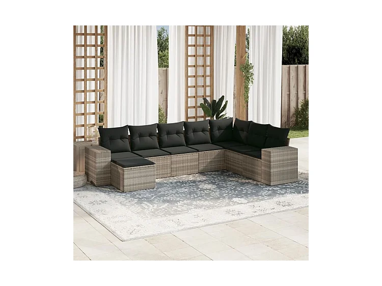 Salon de jardin 8 pcs avec coussins gris clair résine tressée
