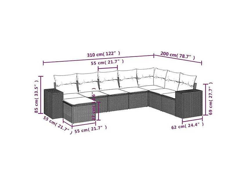 Salon de jardin 8 pcs avec coussins gris clair résine tressée