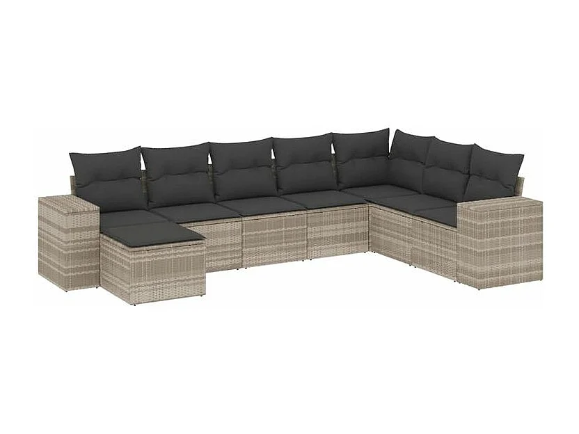 Salon de jardin 8 pcs avec coussins gris clair résine tressée