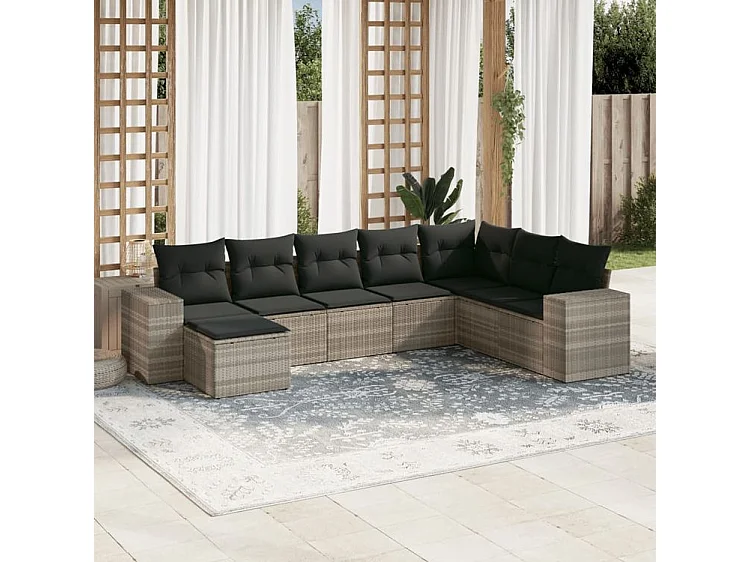 Salon de jardin 8 pcs avec coussins gris clair résine tressée