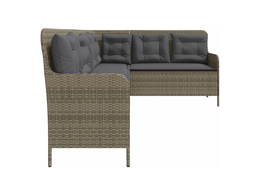 Canapé de jardin avec coussins forme de L gris résine tressée