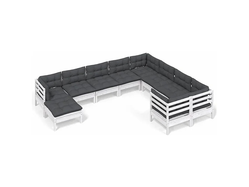 Salon de jardin 10 pcs avec coussins blanc bois de pin