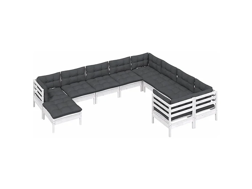 Salon de jardin 10 pcs avec coussins blanc bois de pin