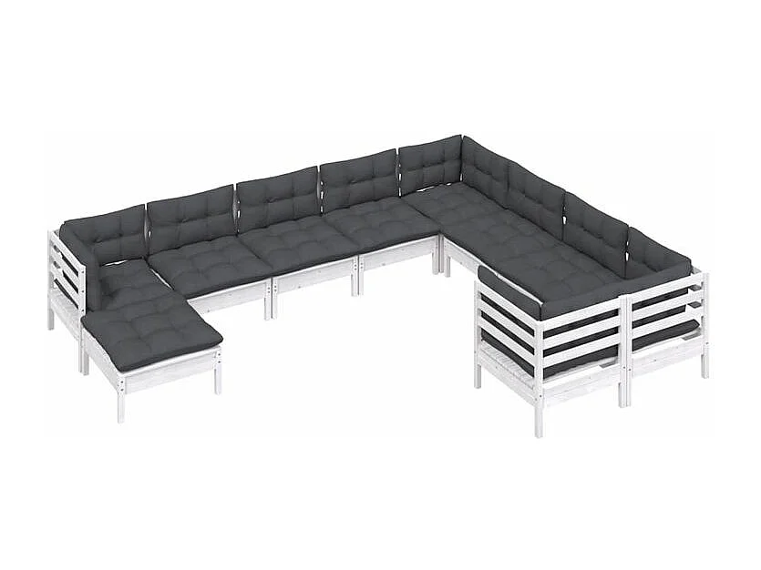 Salon de jardin 10 pcs avec coussins blanc bois de pin
