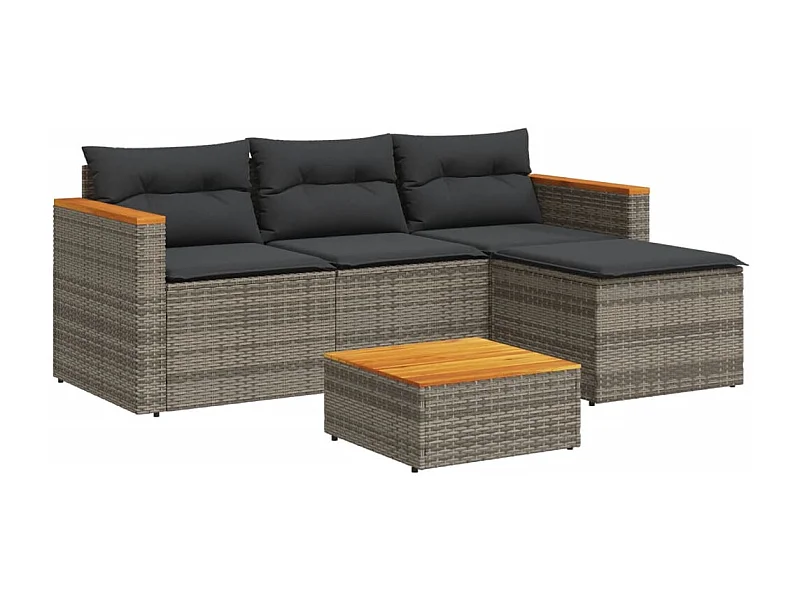 Salon de jardin avec coussins 3 pcs gris résine tressée