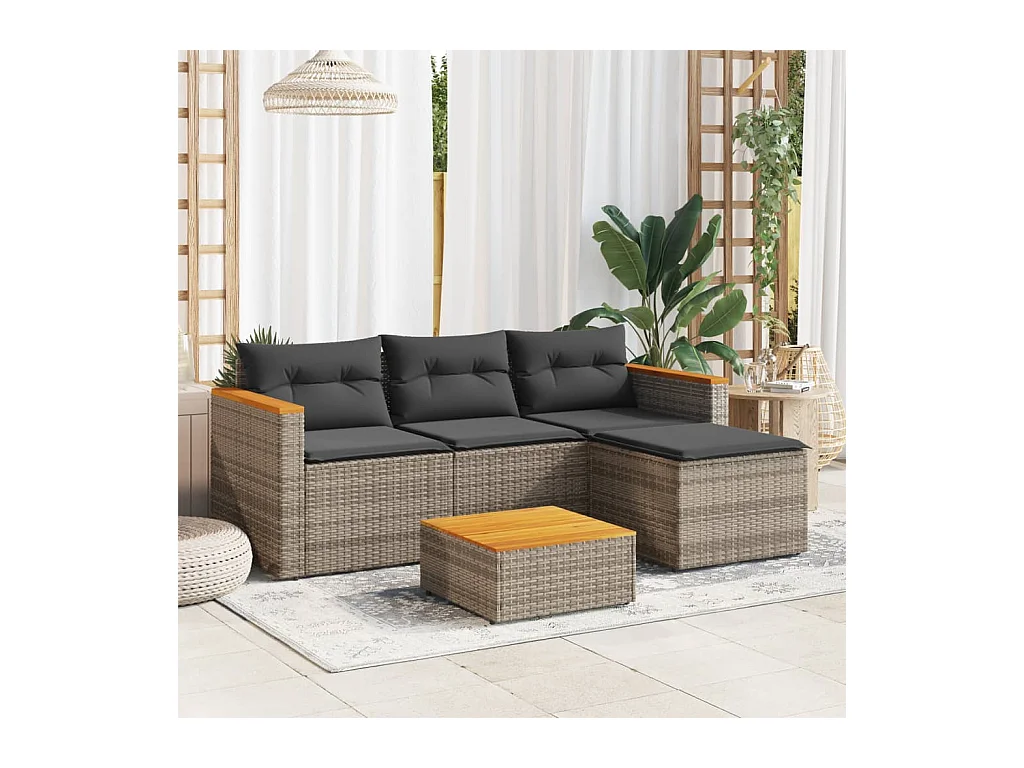 Salon de jardin avec coussins 3 pcs gris résine tressée