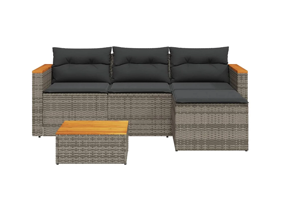 Salon de jardin avec coussins 3 pcs gris résine tressée