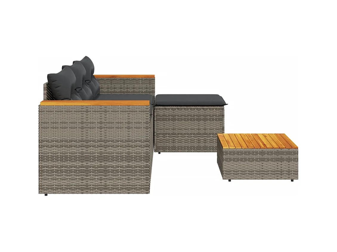 Salon de jardin avec coussins 3 pcs gris résine tressée