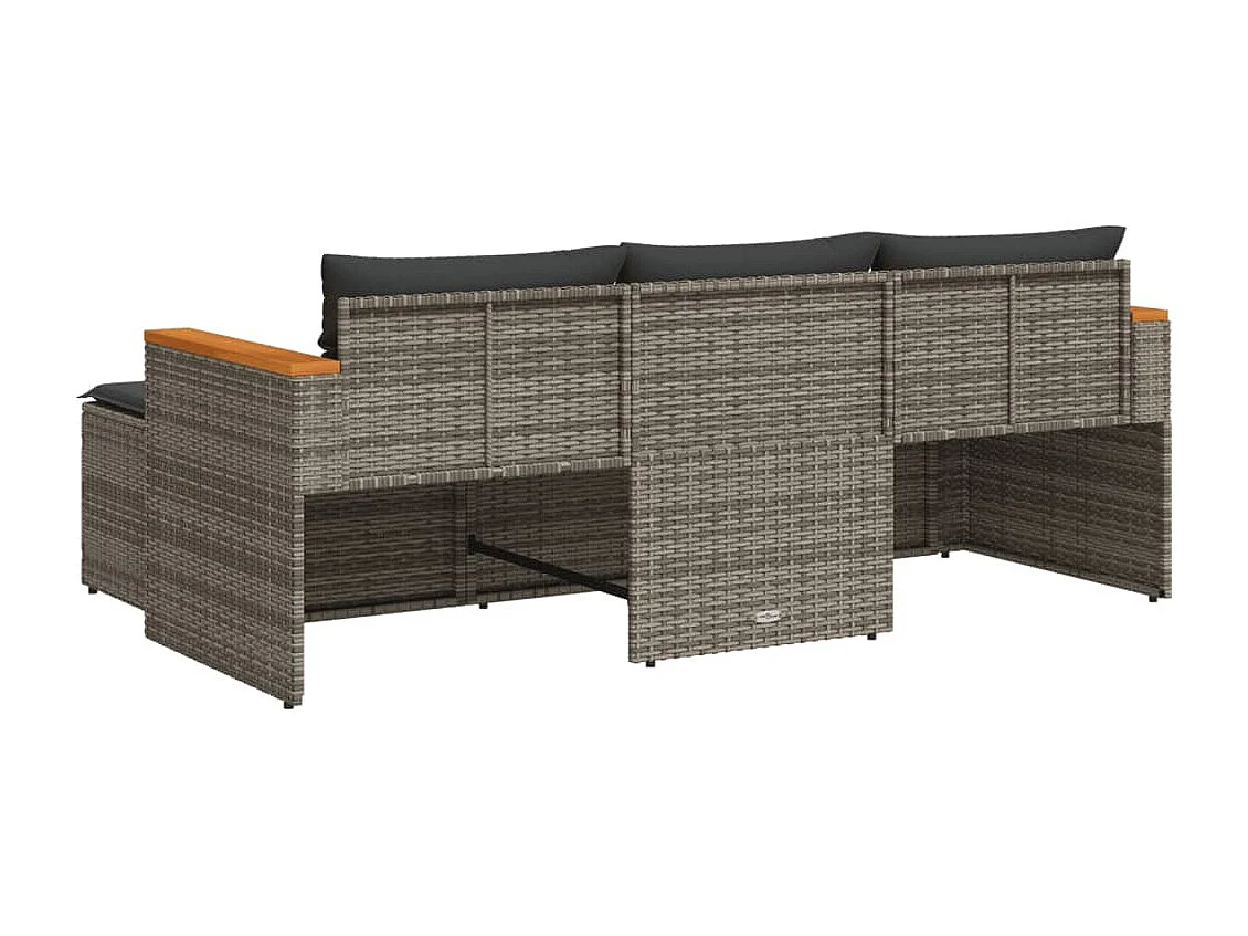 Salon de jardin avec coussins 3 pcs gris résine tressée