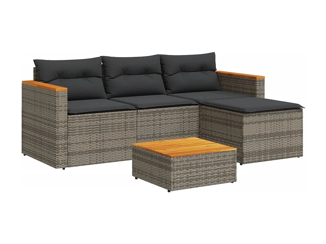 Salon de jardin avec coussins 3 pcs gris résine tressée