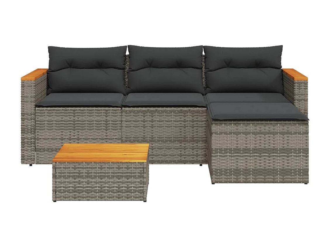 Salon de jardin avec coussins 3 pcs gris résine tressée