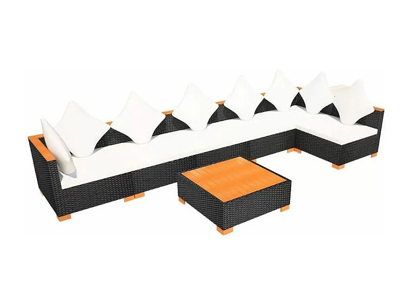 Salon de jardin 6 pièces résine tressée noir et coussins blanc Kimberly