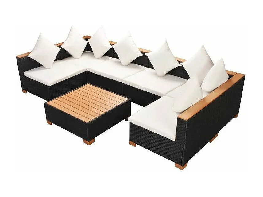 Salon de jardin 6 pièces résine tressée noir et coussins blanc Kimberly