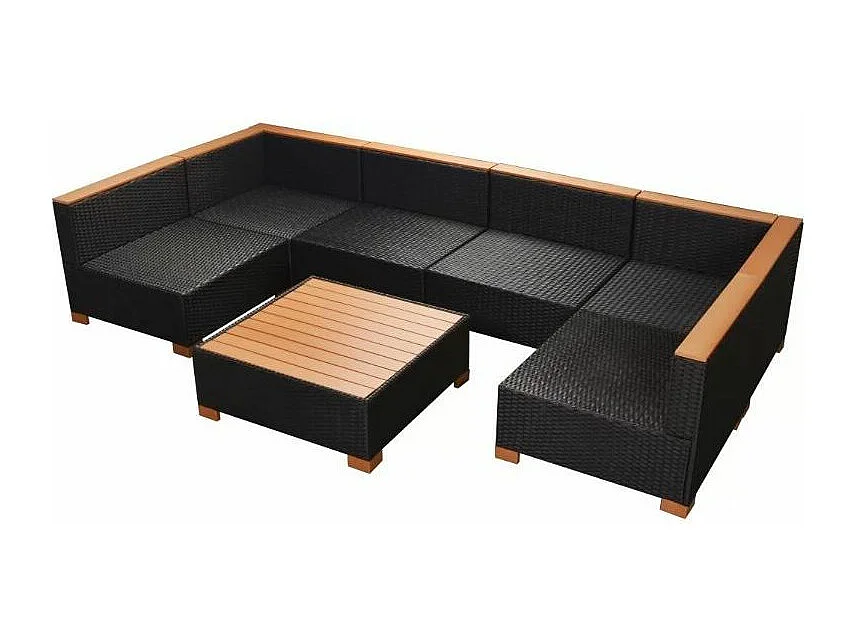 Salon de jardin 6 pièces résine tressée noir et coussins blanc Kimberly