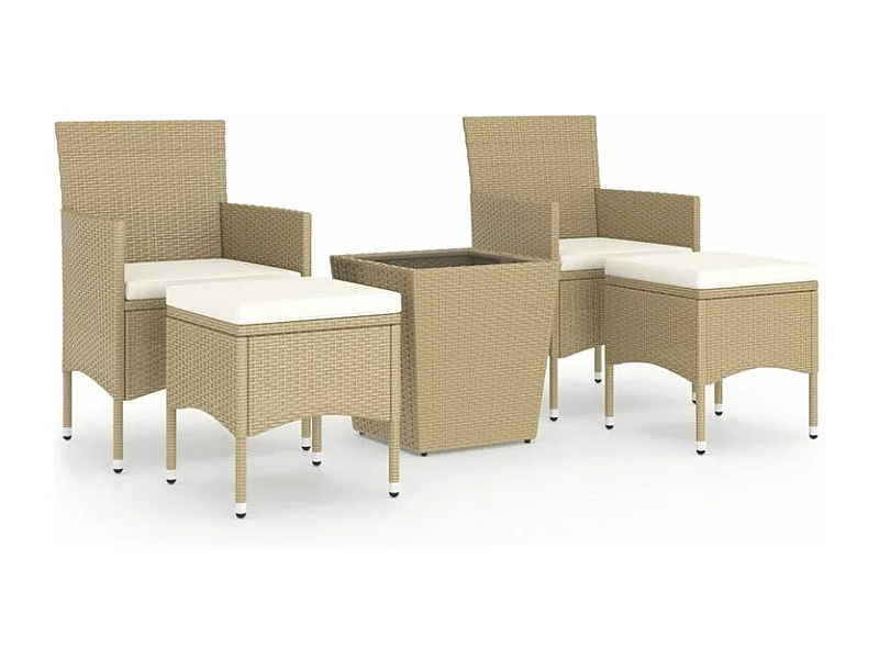 Ensemble de bistro 5 pcs Résine tressée et verre trempé Beige