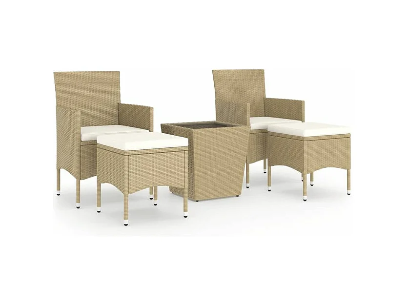 Ensemble de bistro 5 pcs Résine tressée et verre trempé Beige