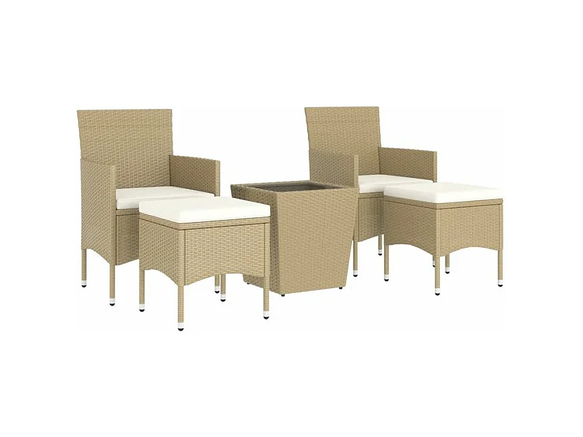 Ensemble de bistro 5 pcs Résine tressée et verre trempé Beige