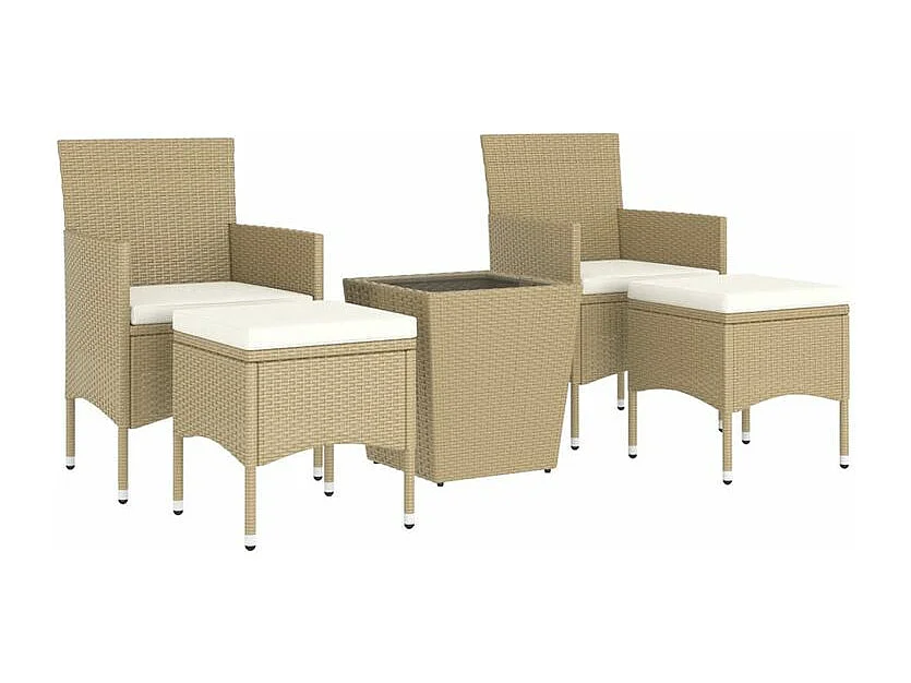 Ensemble de bistro 5 pcs Résine tressée et verre trempé Beige