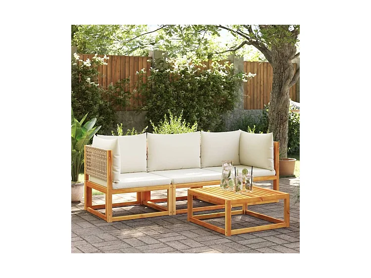 Canapé d'angle de jardin avec coussins bois massif d'acacia