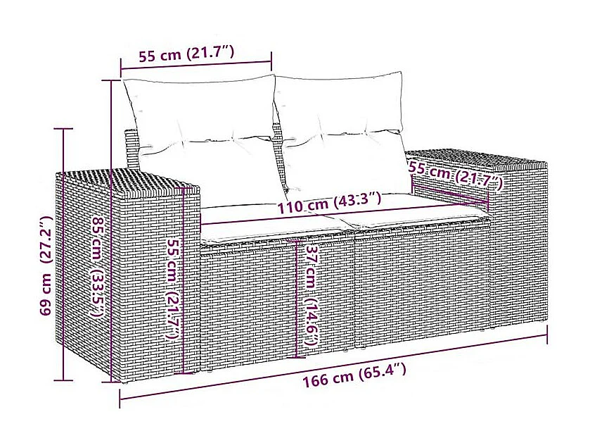 Salon de jardin et coussins 11 pcs marron résine tressée