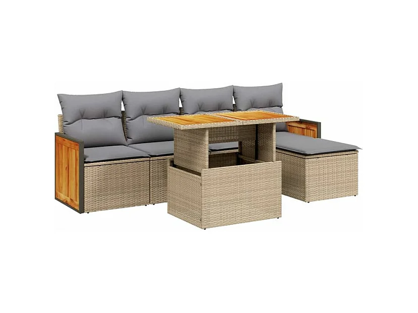 Salon de jardin avec coussins 6 pcs beige résine tressée