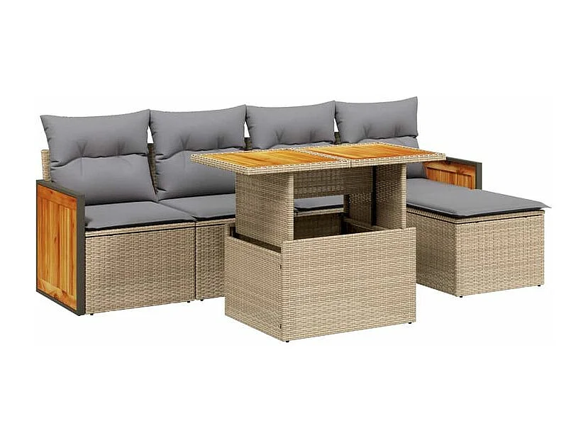 Salon de jardin avec coussins 6 pcs beige résine tressée