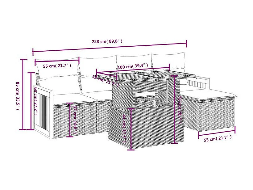 Salon de jardin avec coussins 6 pcs beige résine tressée