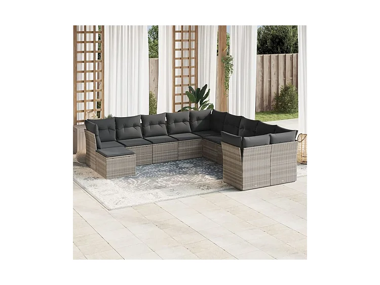 Salon de jardin 11 pcs avec coussins gris clair résine tressée