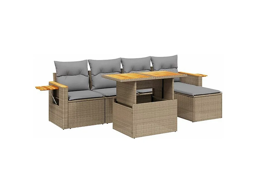Salon de jardin avec coussins 6 pcs beige résine tressée