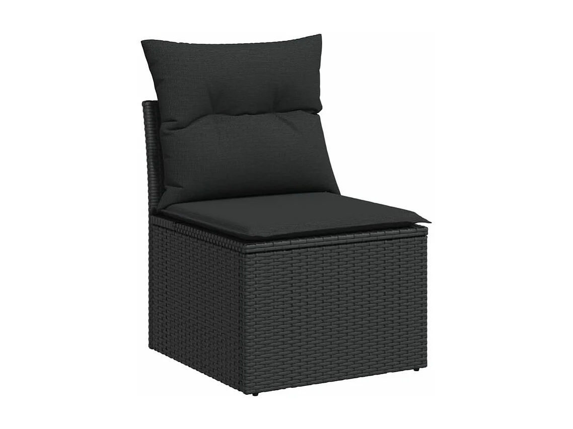 Salon de jardin 8 pcs avec coussins noir résine tressée