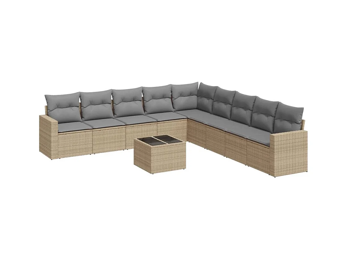 Salon de jardin avec coussins 10 pcs beige résine tressée