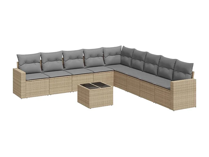 Salon de jardin avec coussins 10 pcs beige résine tressée
