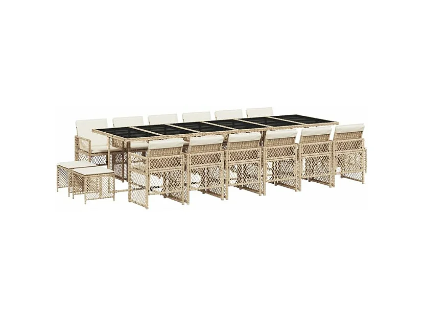 Ensemble à manger de jardin et coussins 17 pcs beige