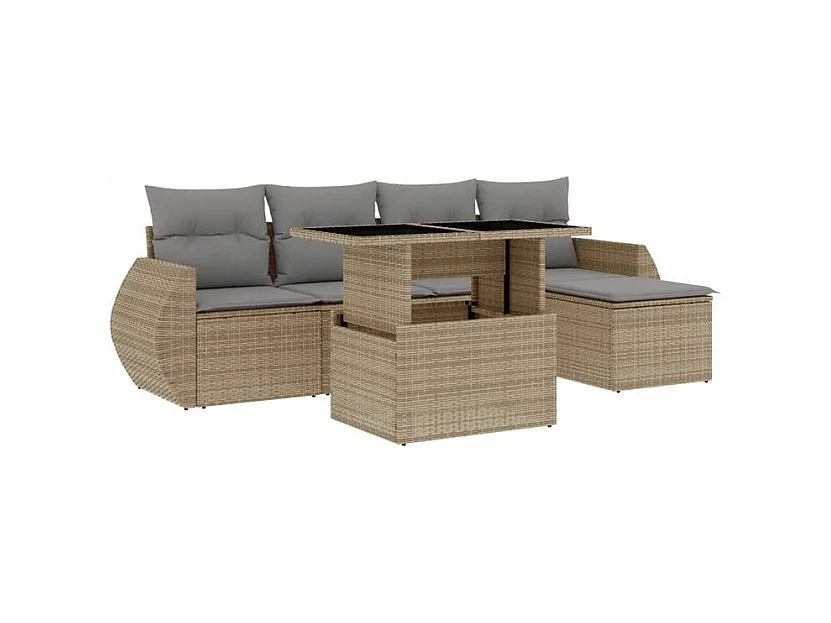 Salon de jardin avec coussins 6 pcs beige résine tressée